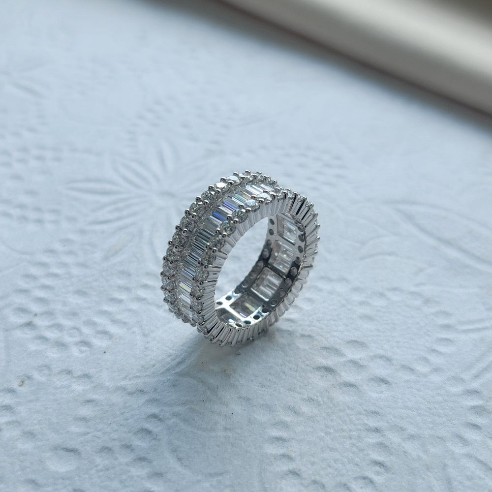 14K White Gold Emerald Cut Moissanite Eternity Band Ring