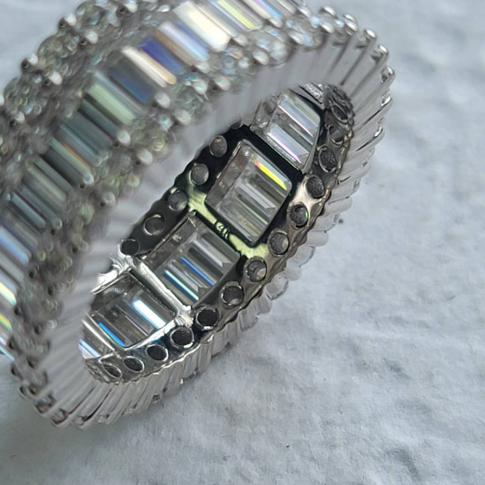 14K White Gold Emerald Cut Moissanite Eternity Band Ring