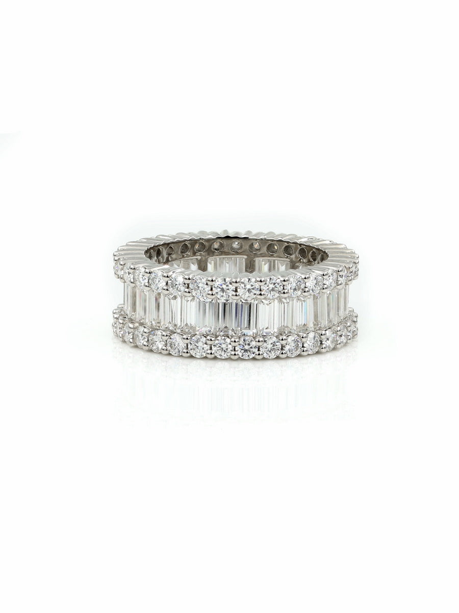 14K White Gold Emerald Cut Moissanite Eternity Band Ring