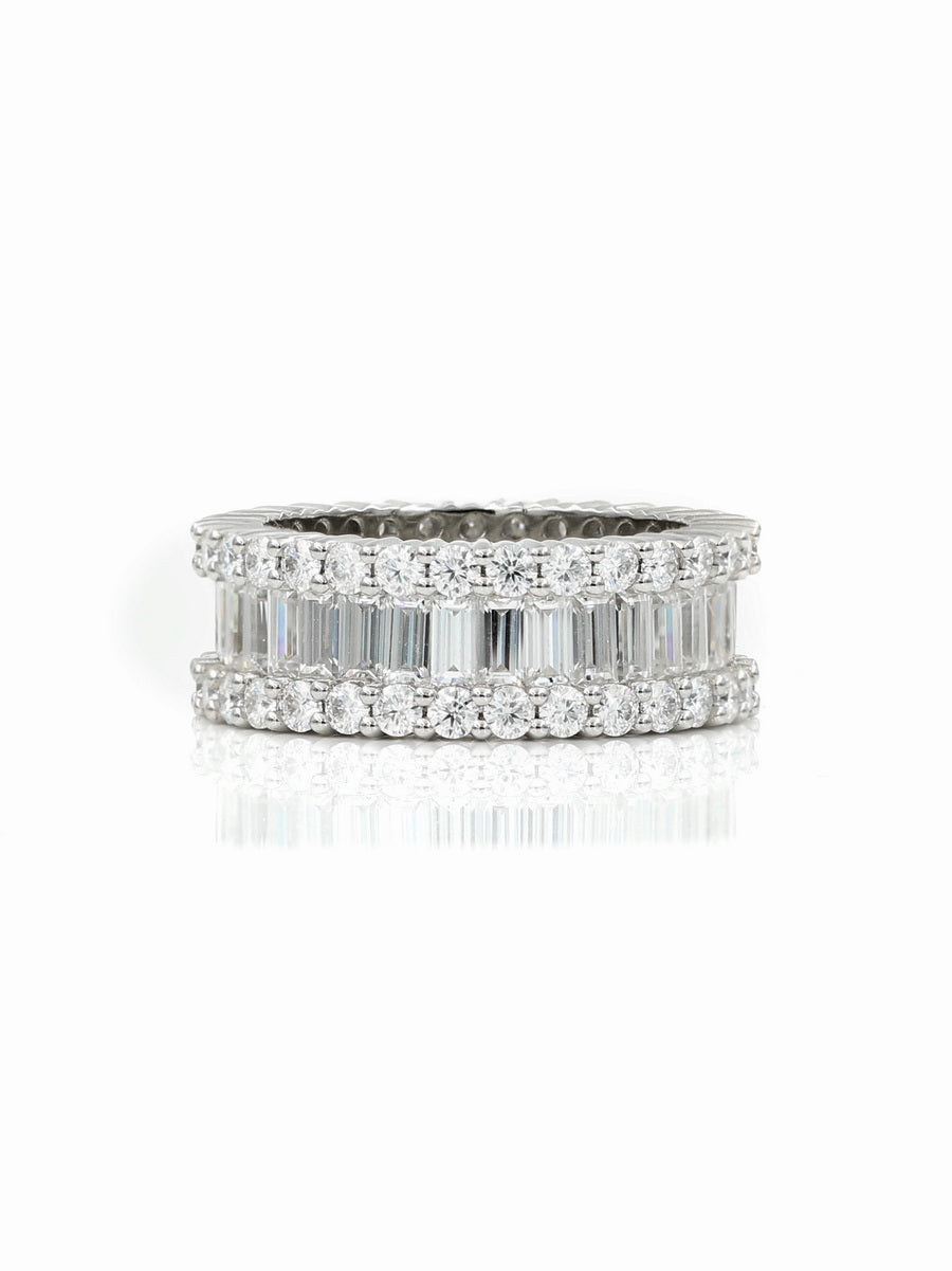 14K White Gold Emerald Cut Moissanite Eternity Band Ring