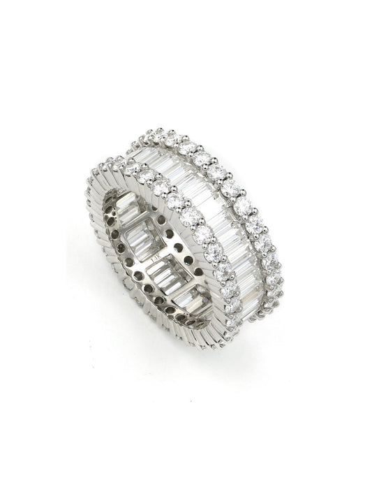 14K Gold Emerald & Round Cut Moissanite Band