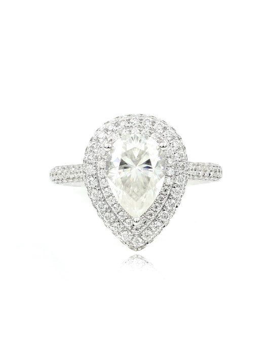 14K Gold Pear Cut Moissanite Double Halo Setting Ring