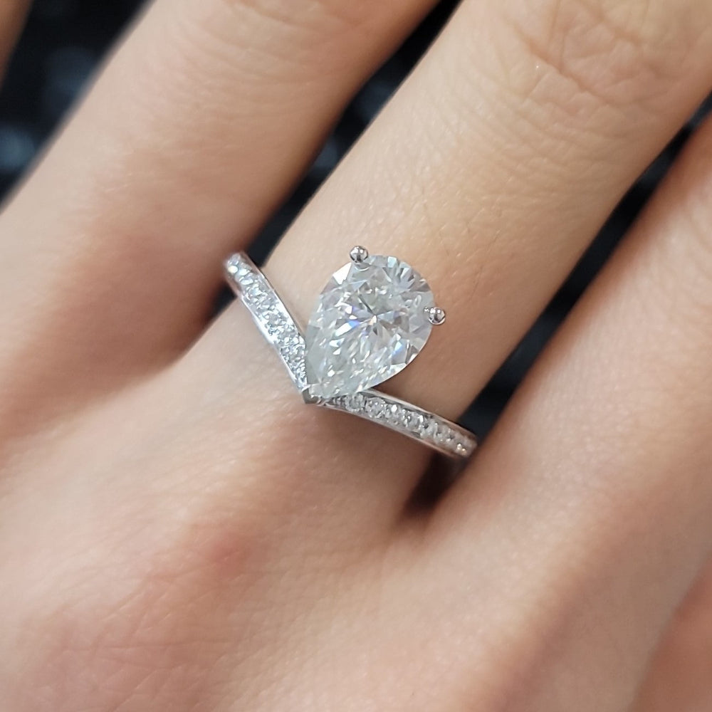 14K White Gold 2.25Ct. Moissanite Pear cut Engagement Ring