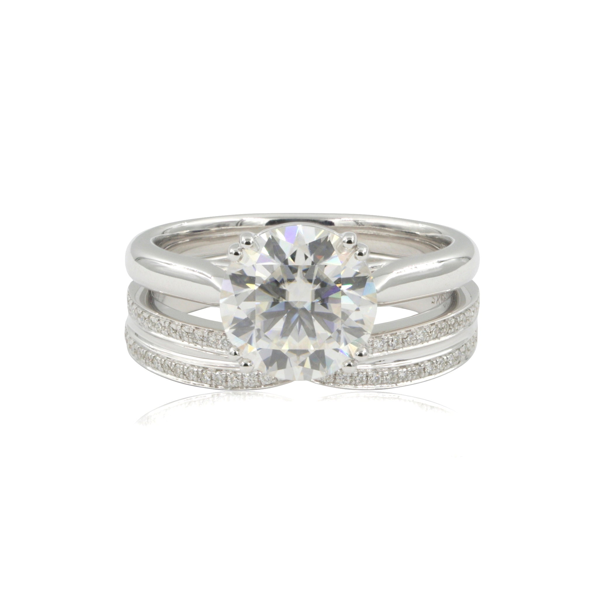 14K White Gold 3.15Ct. Moissanite Double Engagement Ring