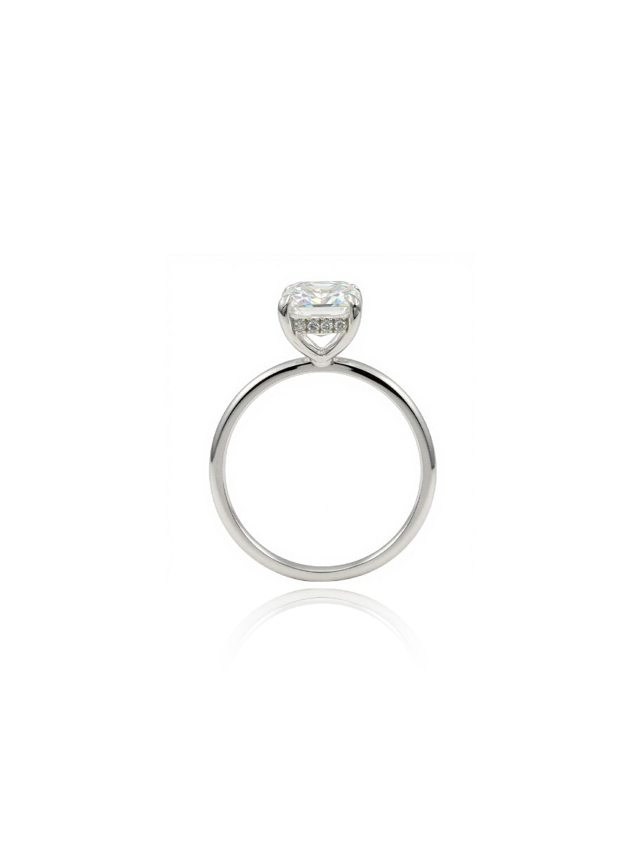 14K Gold Emerald Cut Hidden Halo Engagement Ring