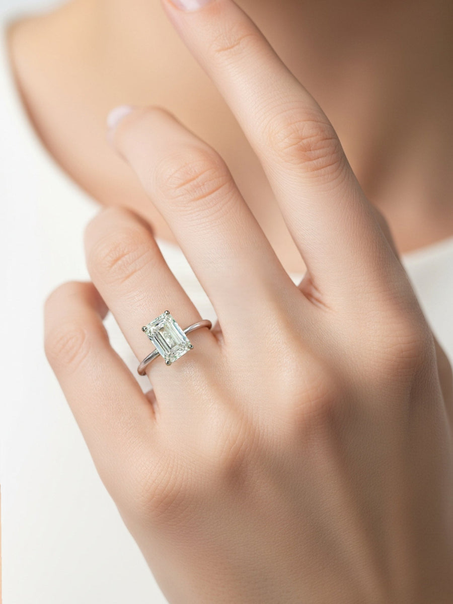 14K Gold Emerald Cut Hidden Halo Engagement Ring