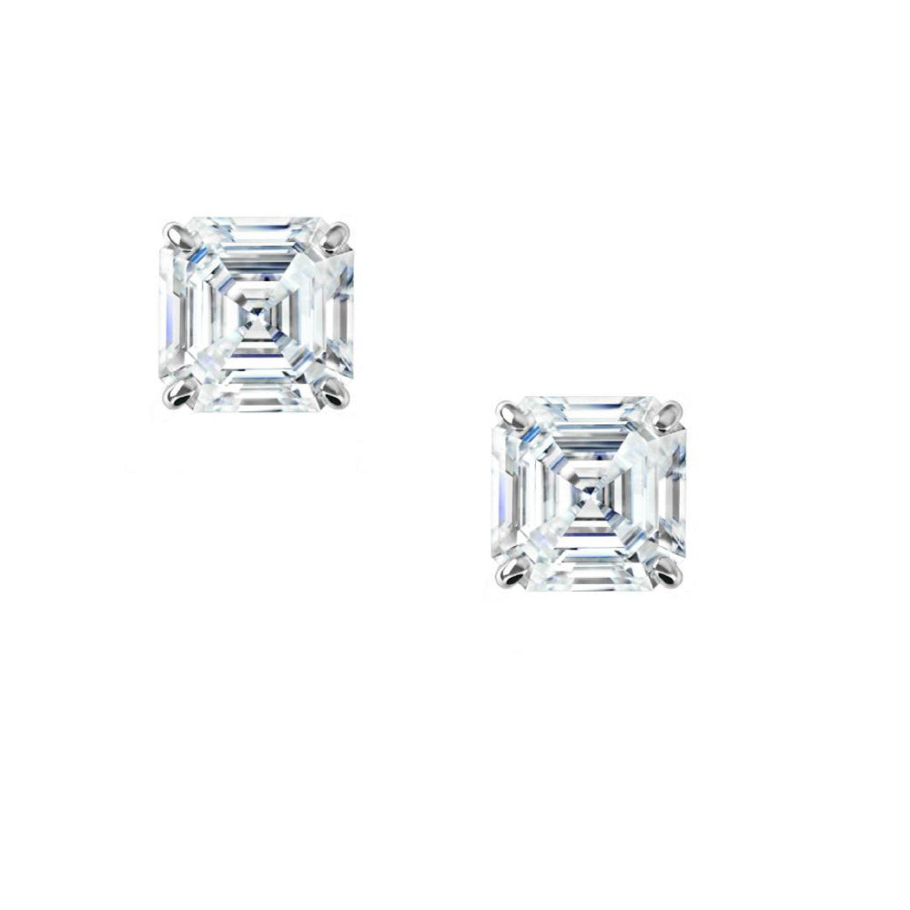 925 Silver Moissanite Asscher Cut Studs Earrings