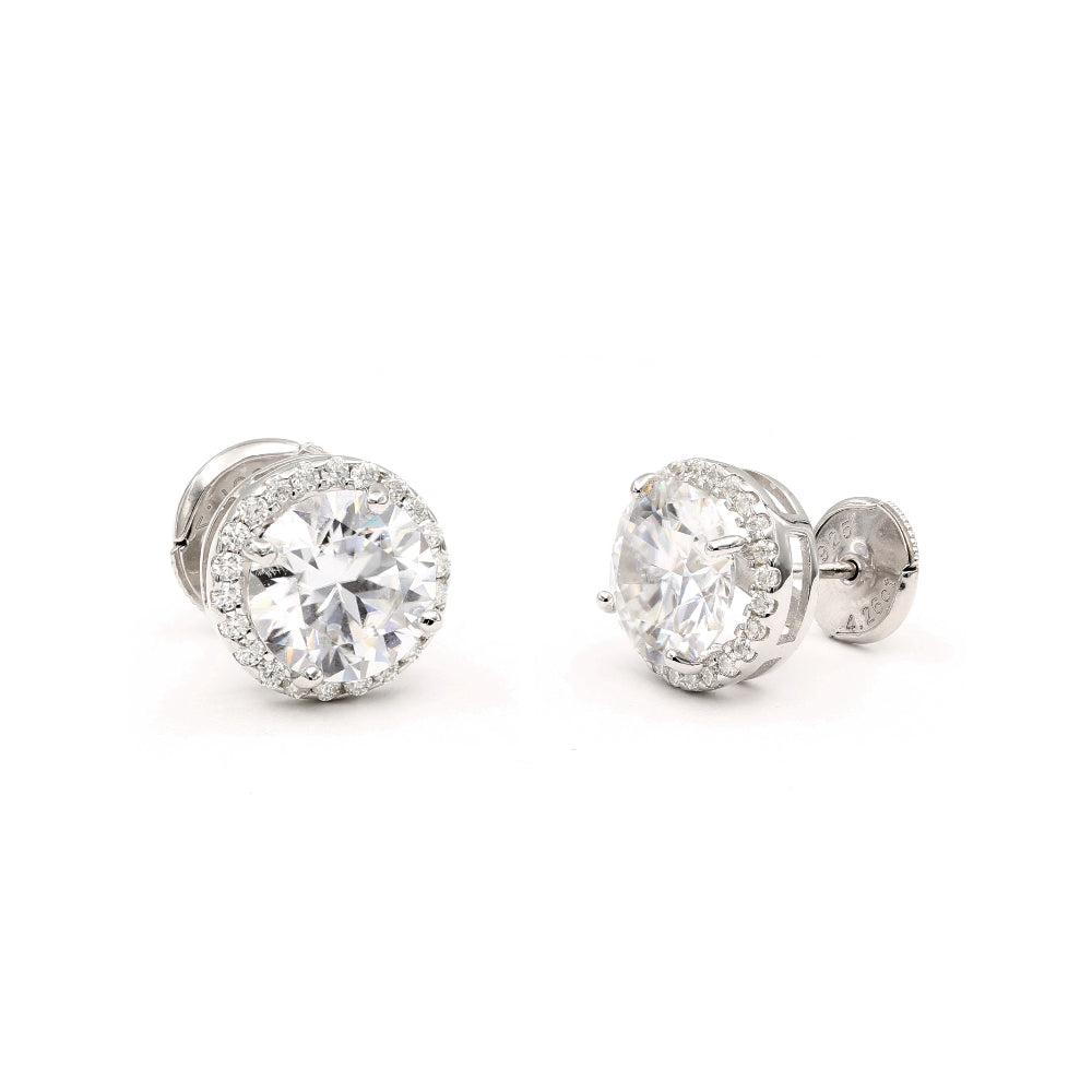 925 Sterling Silver Moissanite Halo Setting Studs Earrings