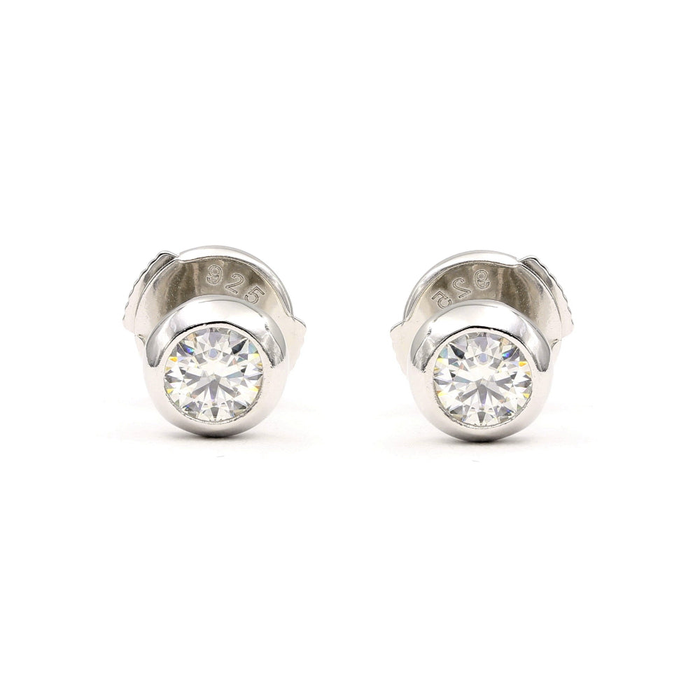 925 Silver Bezel Setting Moissanite Studs Earrings