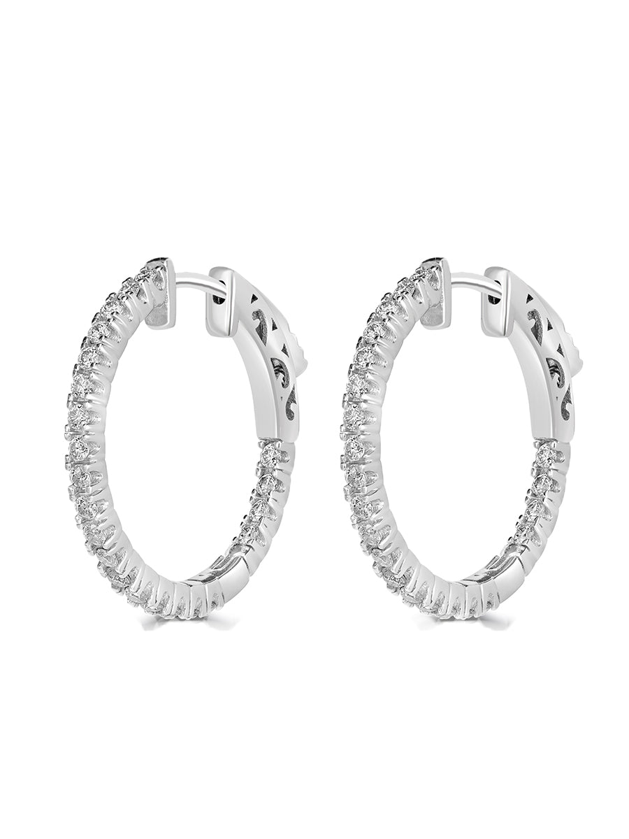 925 Silver Round Shape 1.6mm Moissanite Hoop Earrings