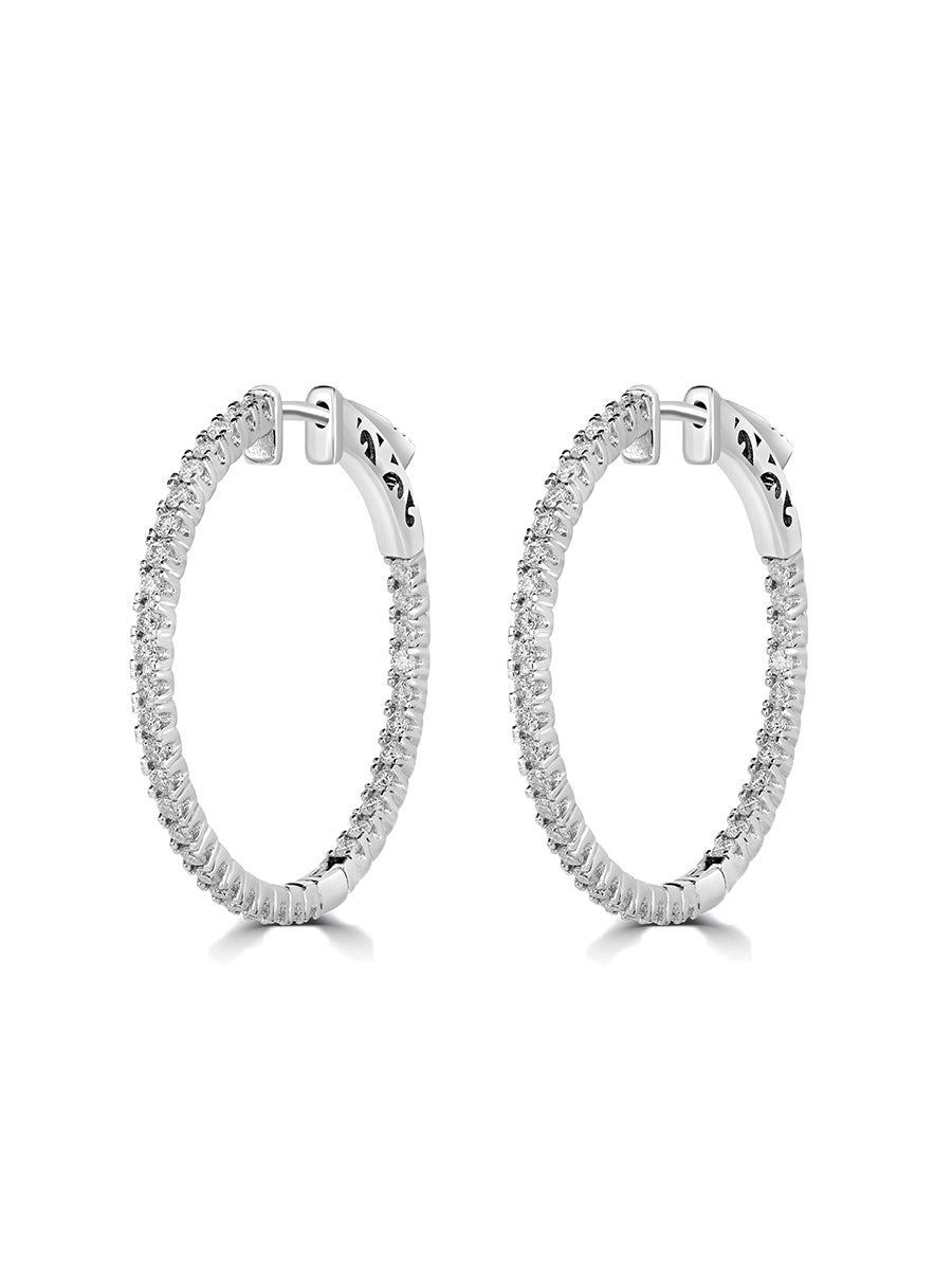 925 Silver Round Shape 1.6mm Moissanite Hoop Earrings