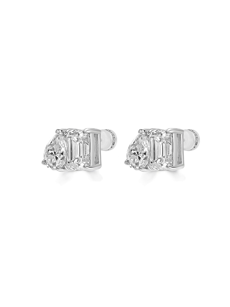 925 Sterling Silver Moissanite Toi et Moi Studs Earrings