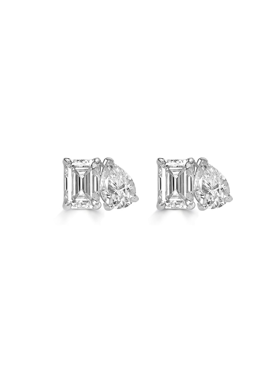 925 Sterling Silver Moissanite Toi et Moi Studs Earrings