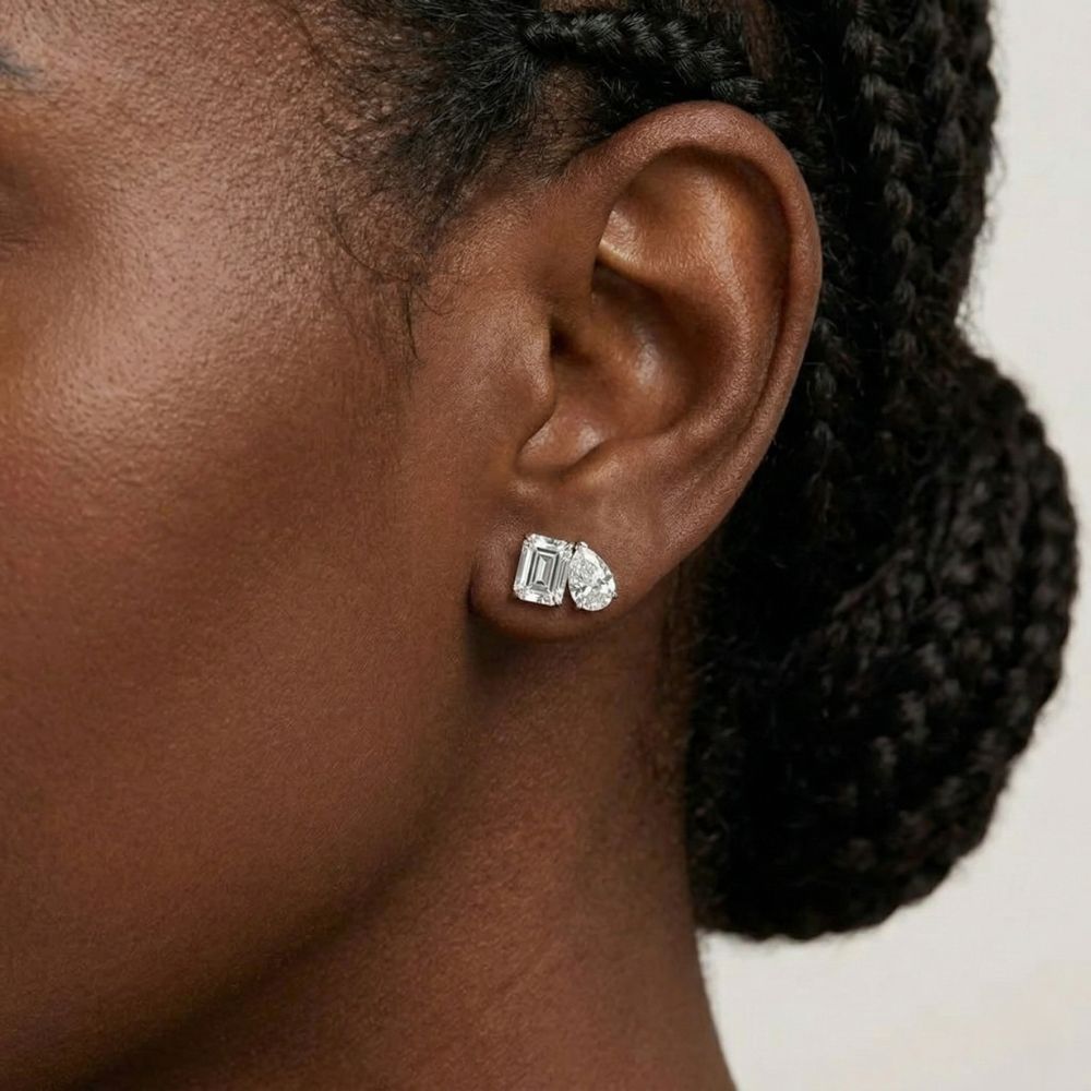 925 Sterling Silver Moissanite Toi et Moi Studs Earrings