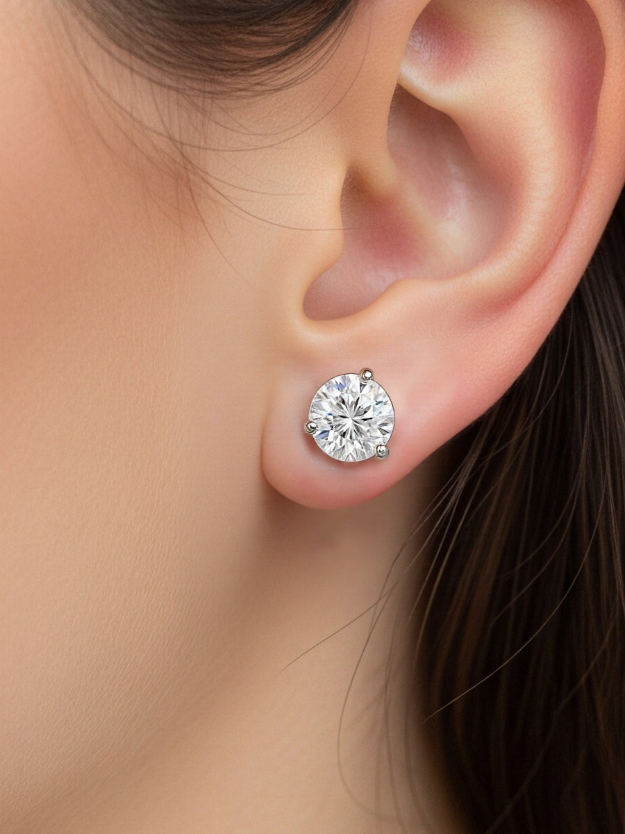 925 Silver Moissanite Three-Prong Studs Earrings