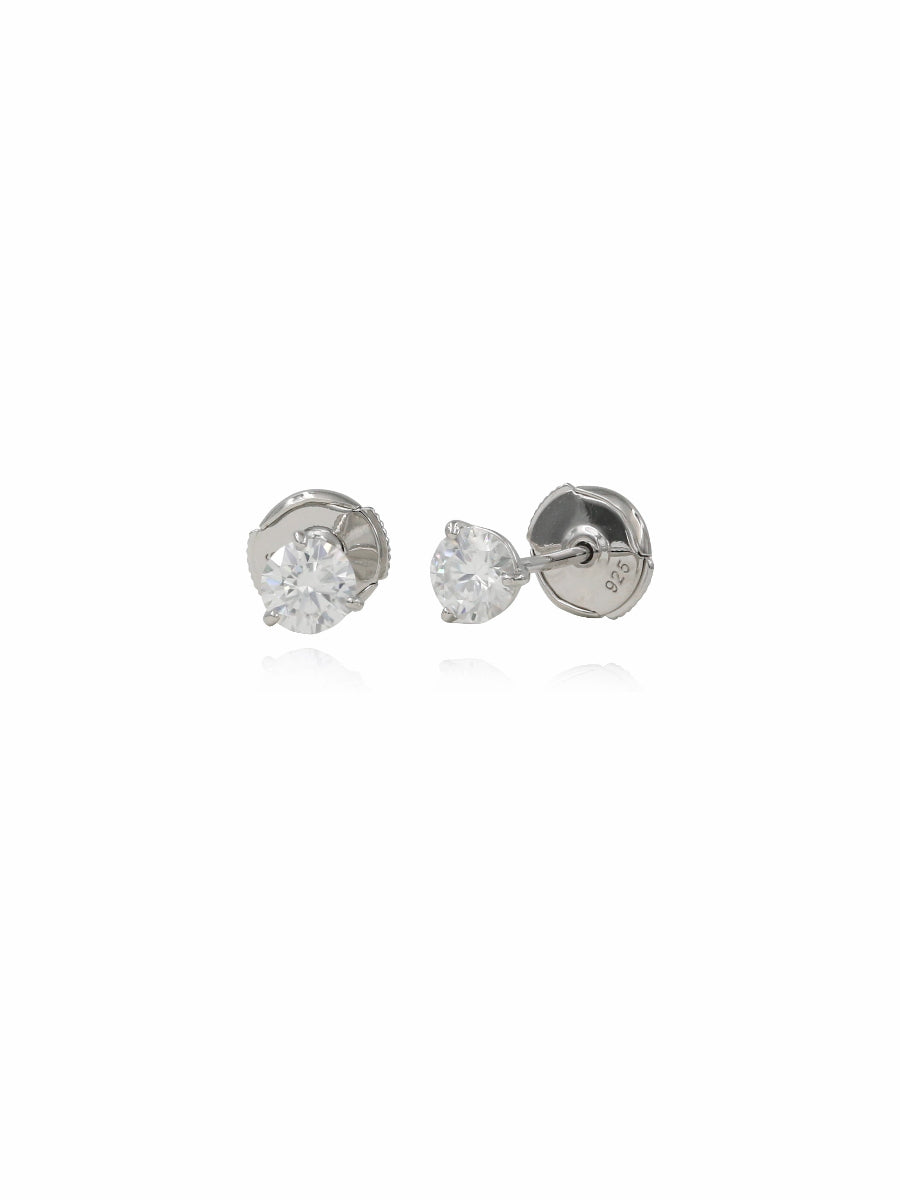 925 Silver Moissanite Three-Prong Studs Earrings