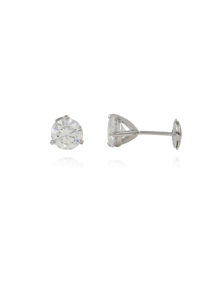 925 Silver Moissanite Three-Prong Studs Earrings