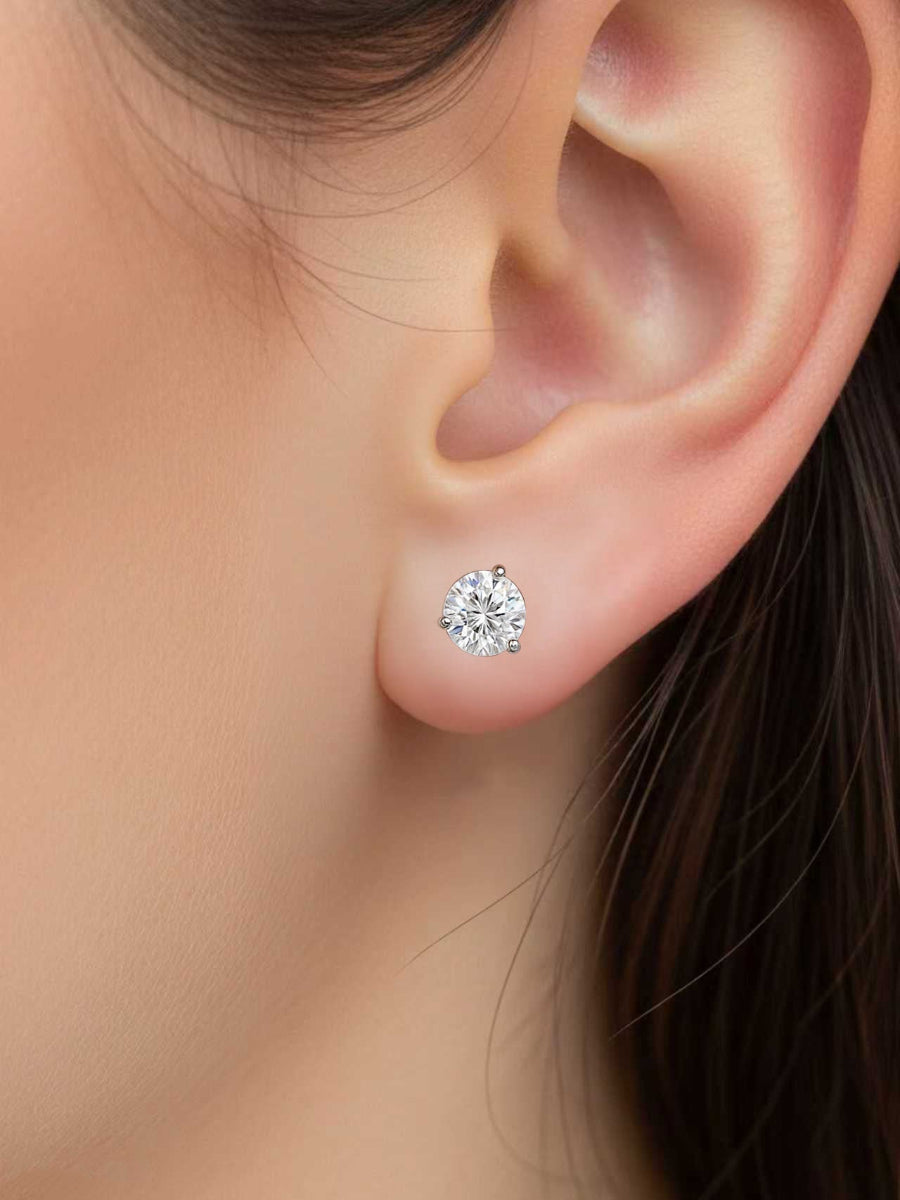 925 Silver Moissanite Three-Prong Studs Earrings
