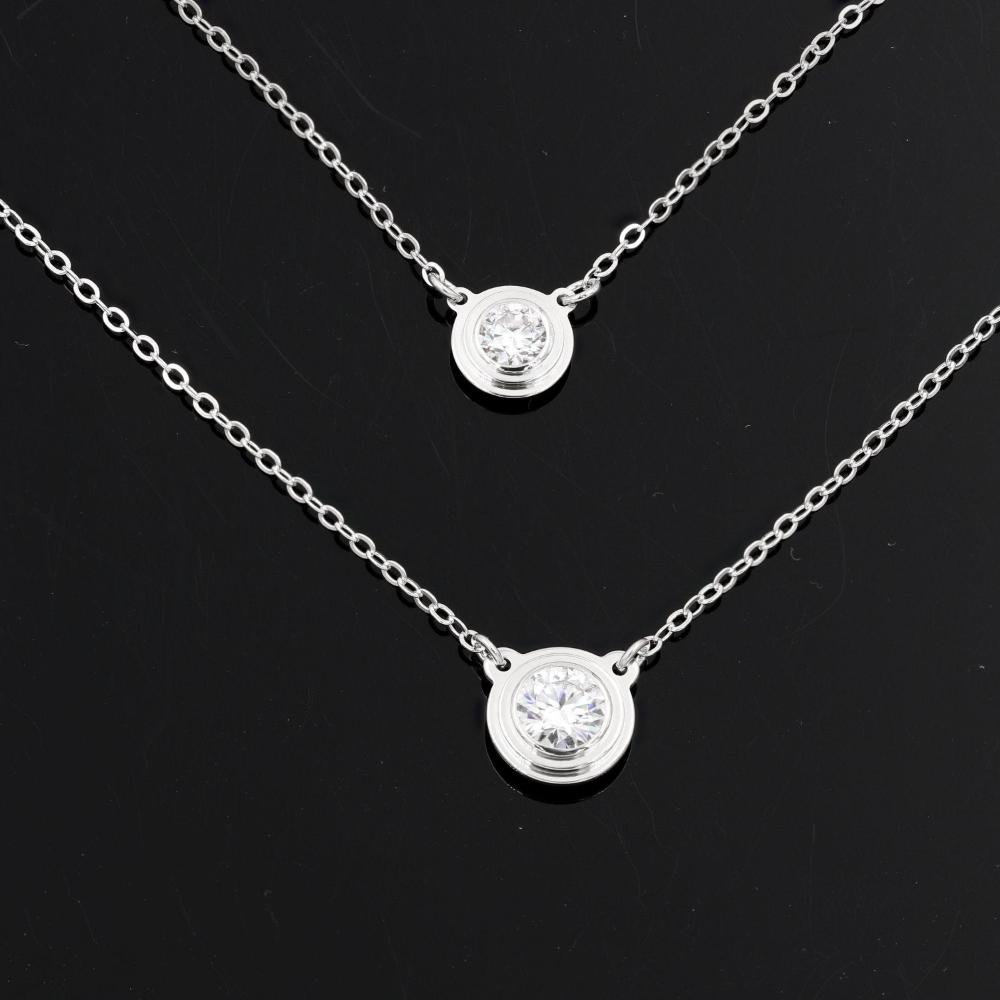 Sterling Silver Moissanite Bezel Setting Necklace