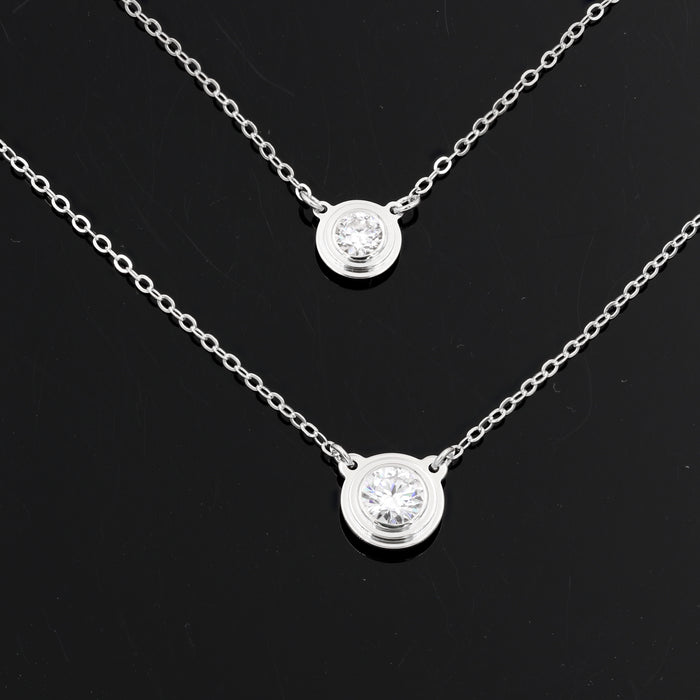 925 Sterling Silver Moissanite Diamond bezel setting necklace
