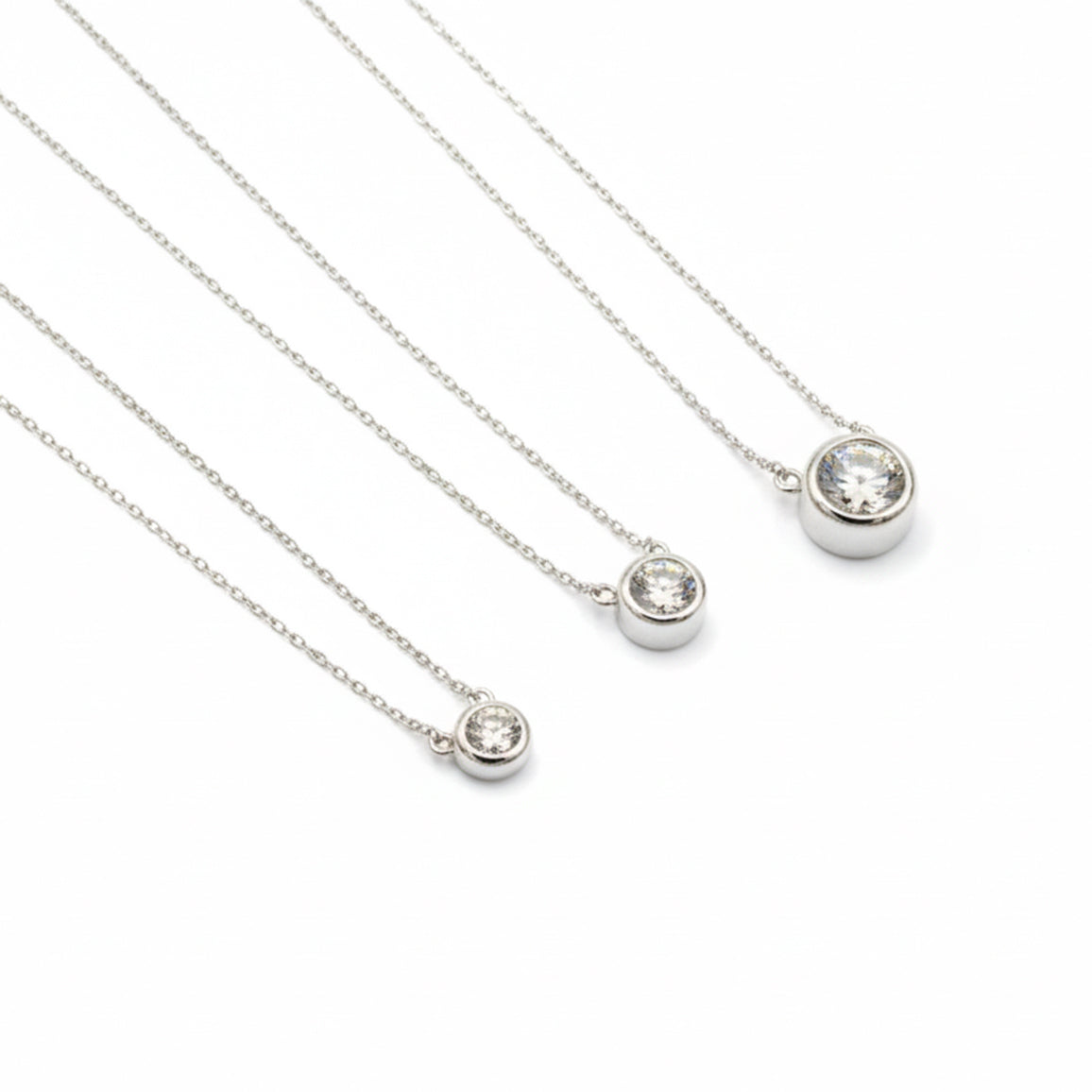 925 Sterling Silver 5mm/6.5mm/8mm Moissanite Bezel Solitaire Necklace