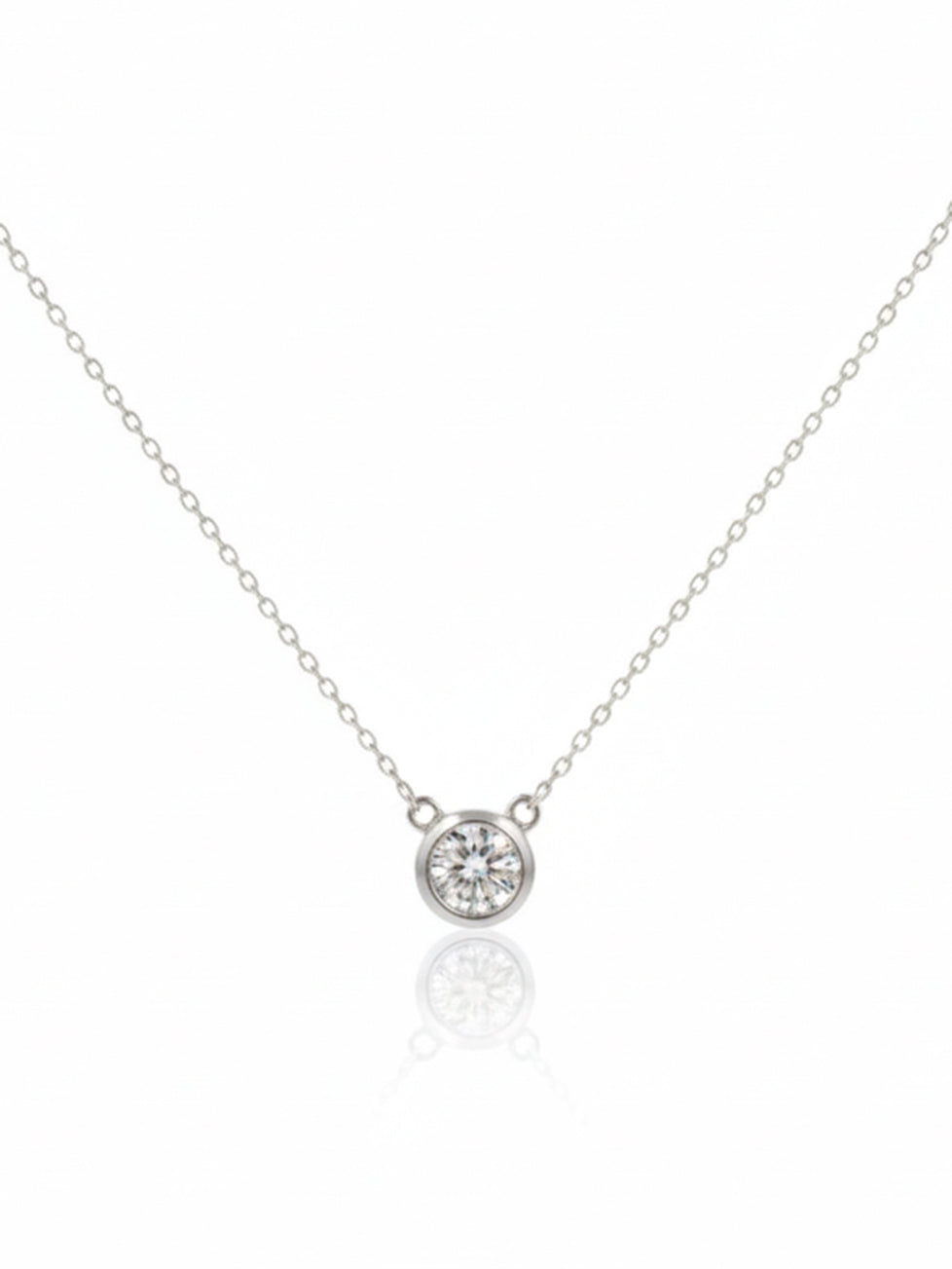 925 Sterling Silver 5mm/6.5mm/8mm Moissanite Bezel Solitaire Necklace