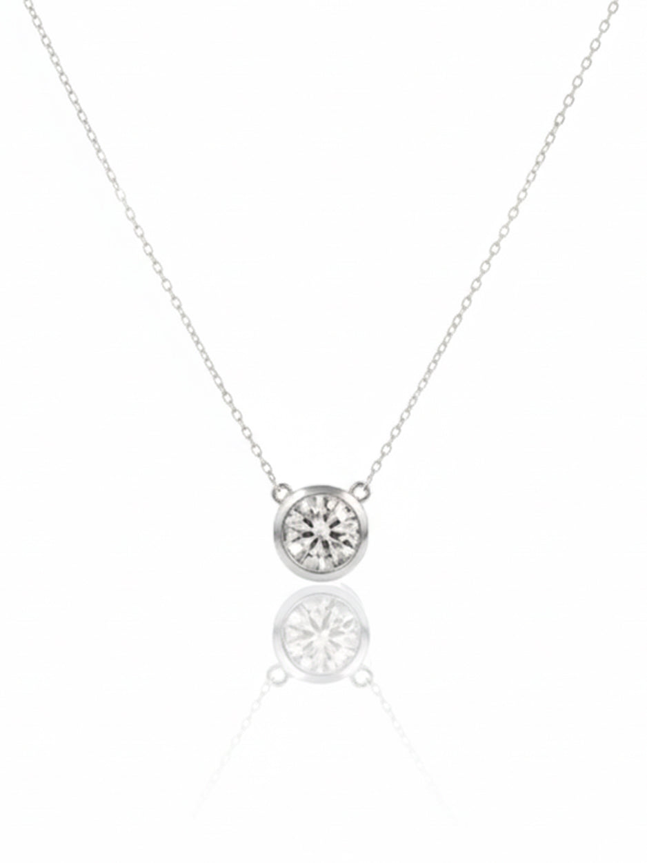 925 Sterling Silver 5mm/6.5mm/8mm Moissanite Bezel Solitaire Necklace
