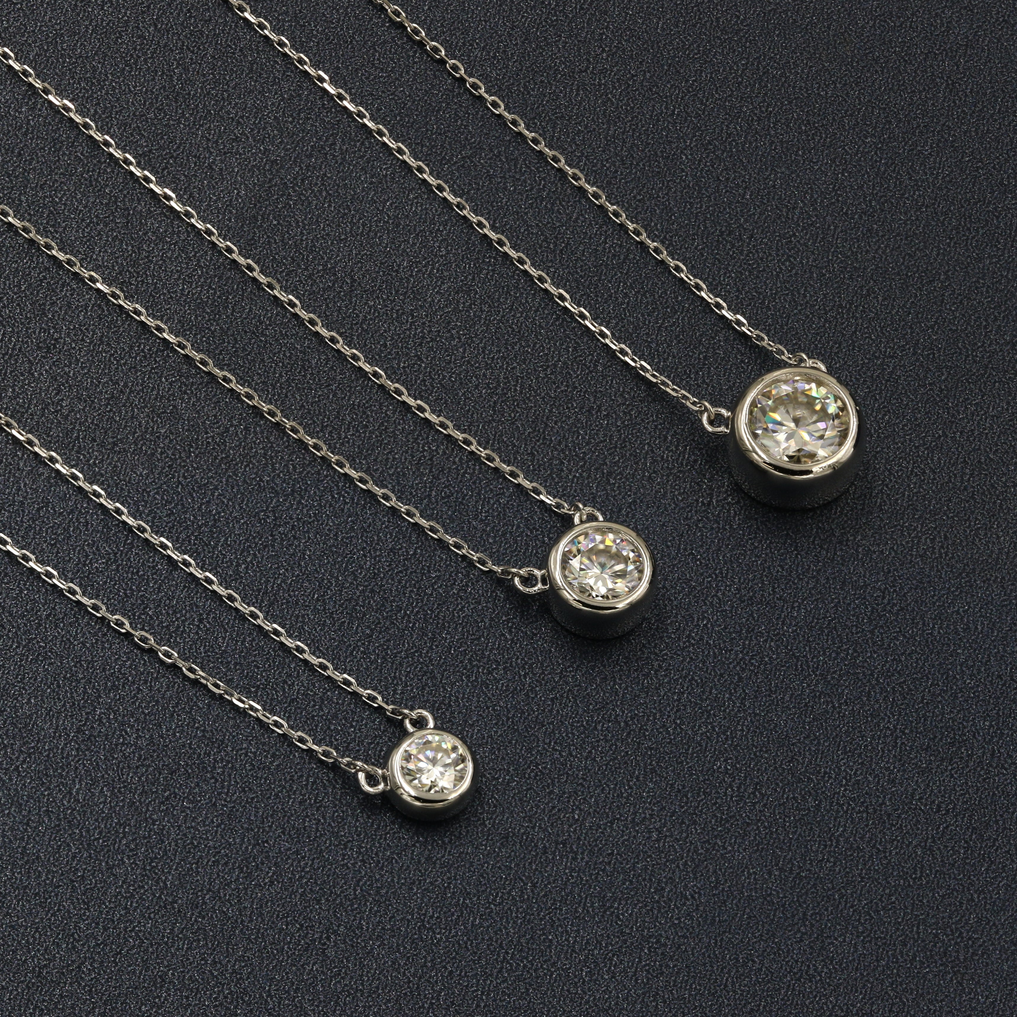 925 Sterling Silver 5mm/6.5mm/8mm Moissanite Bezel Solitaire Necklace