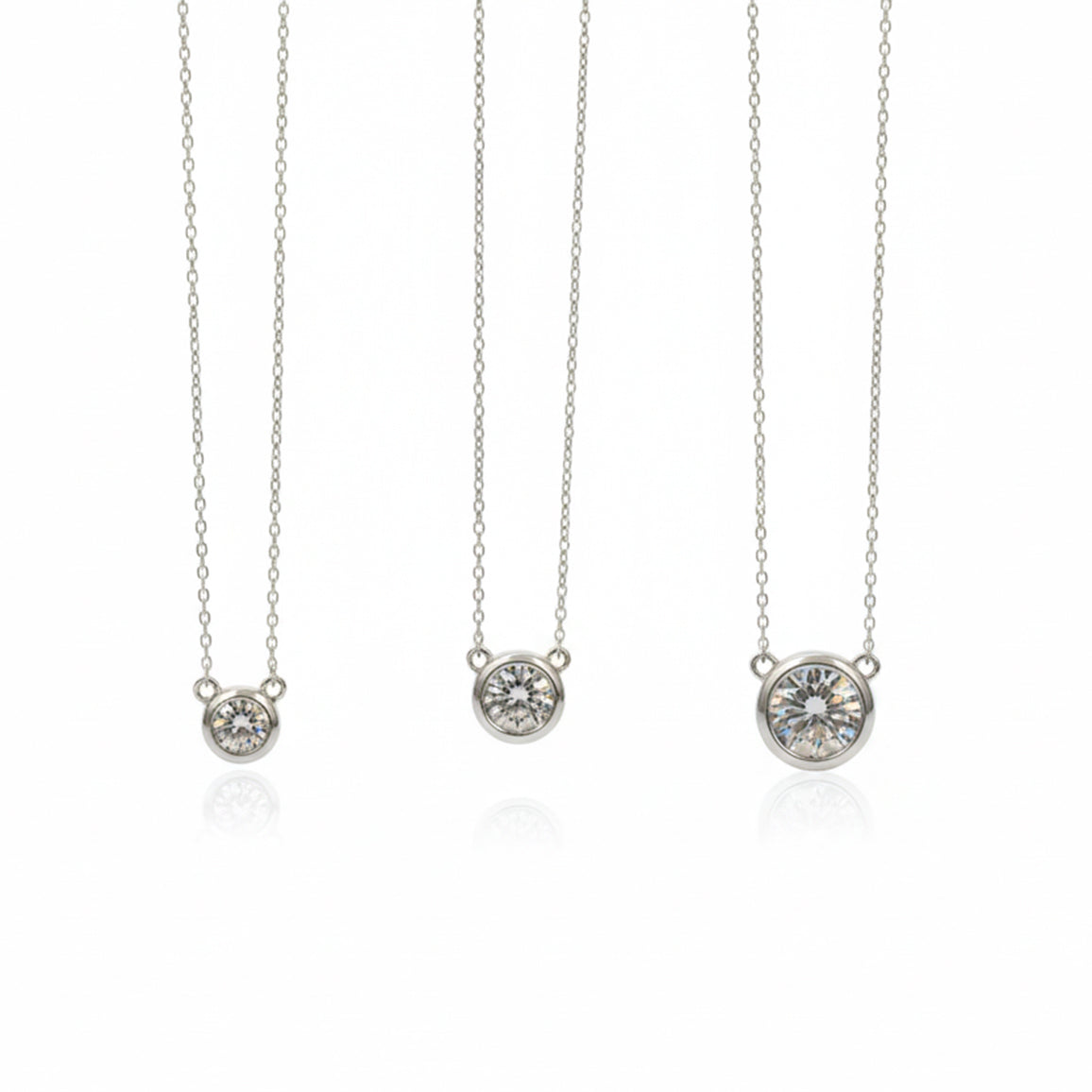 925 Sterling Silver 5mm/6.5mm/8mm Moissanite Bezel Solitaire Necklace