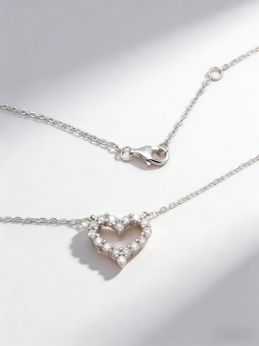 925 Silver Heart Moissanite Pendant Necklace
