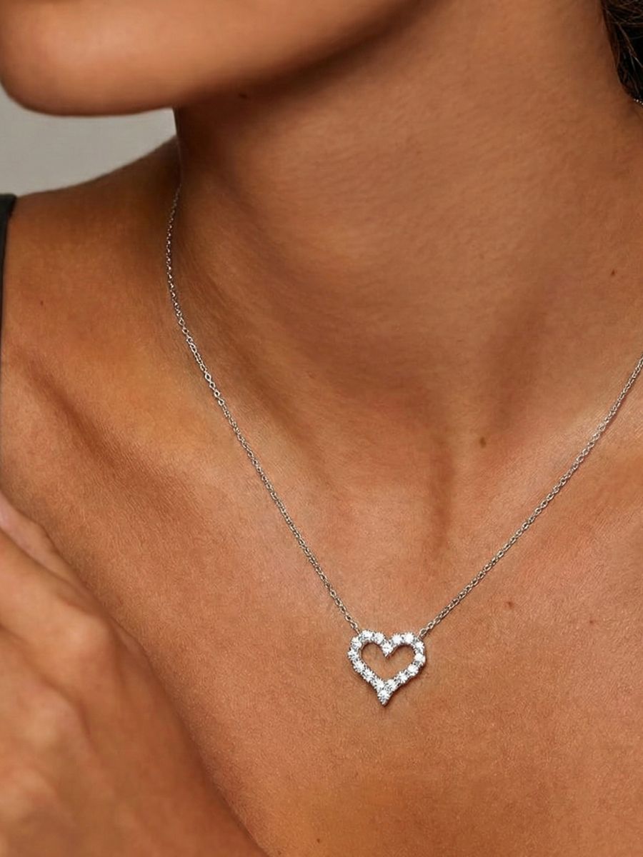 925 Silver Heart Moissanite Pendant Necklace