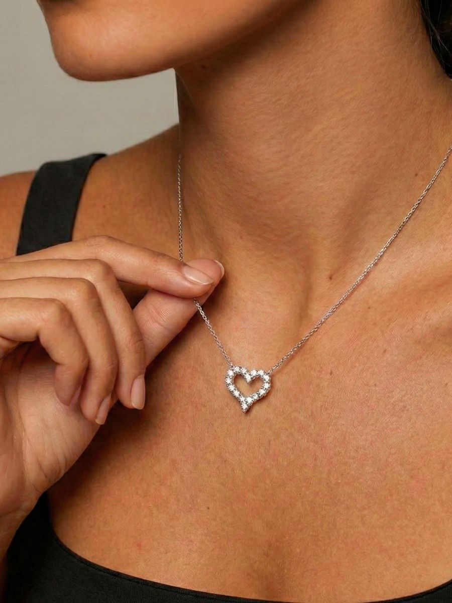 925 Silver Heart Moissanite Pendant Necklace