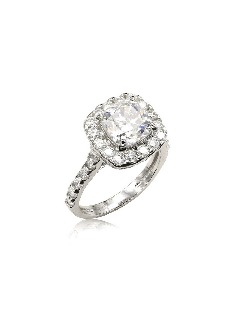 925 Silver Cushion Cut Moissanite Halo Setting Ring