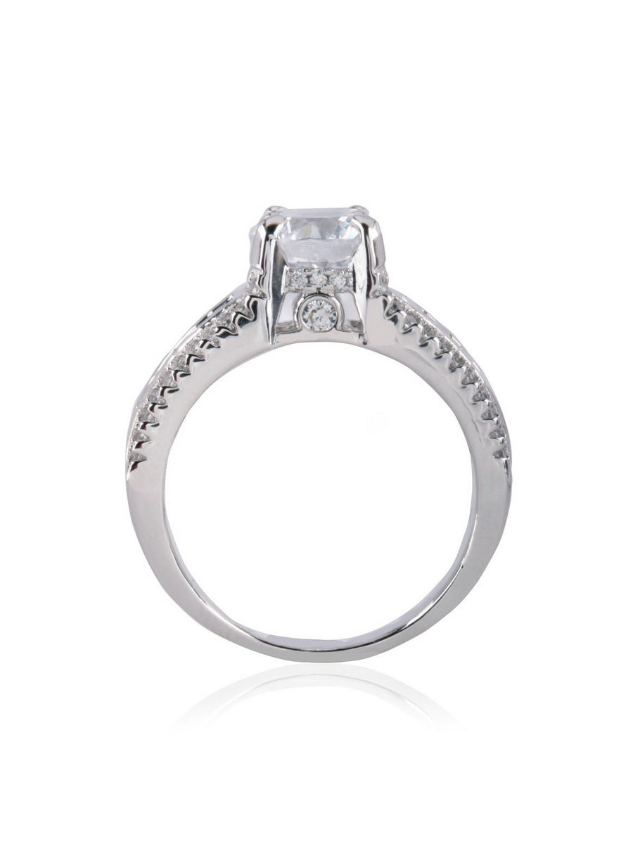 925 Silver Bold Round and Baguette Engagement Ring