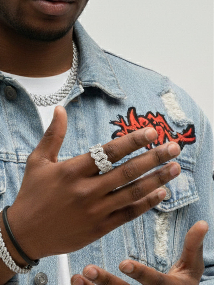 925 Silver Moissanite Monaco Cuban Link Ring