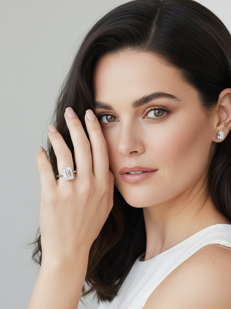 925 Silver 3.0Ctw. Emerald Cut Moissanite Ring
