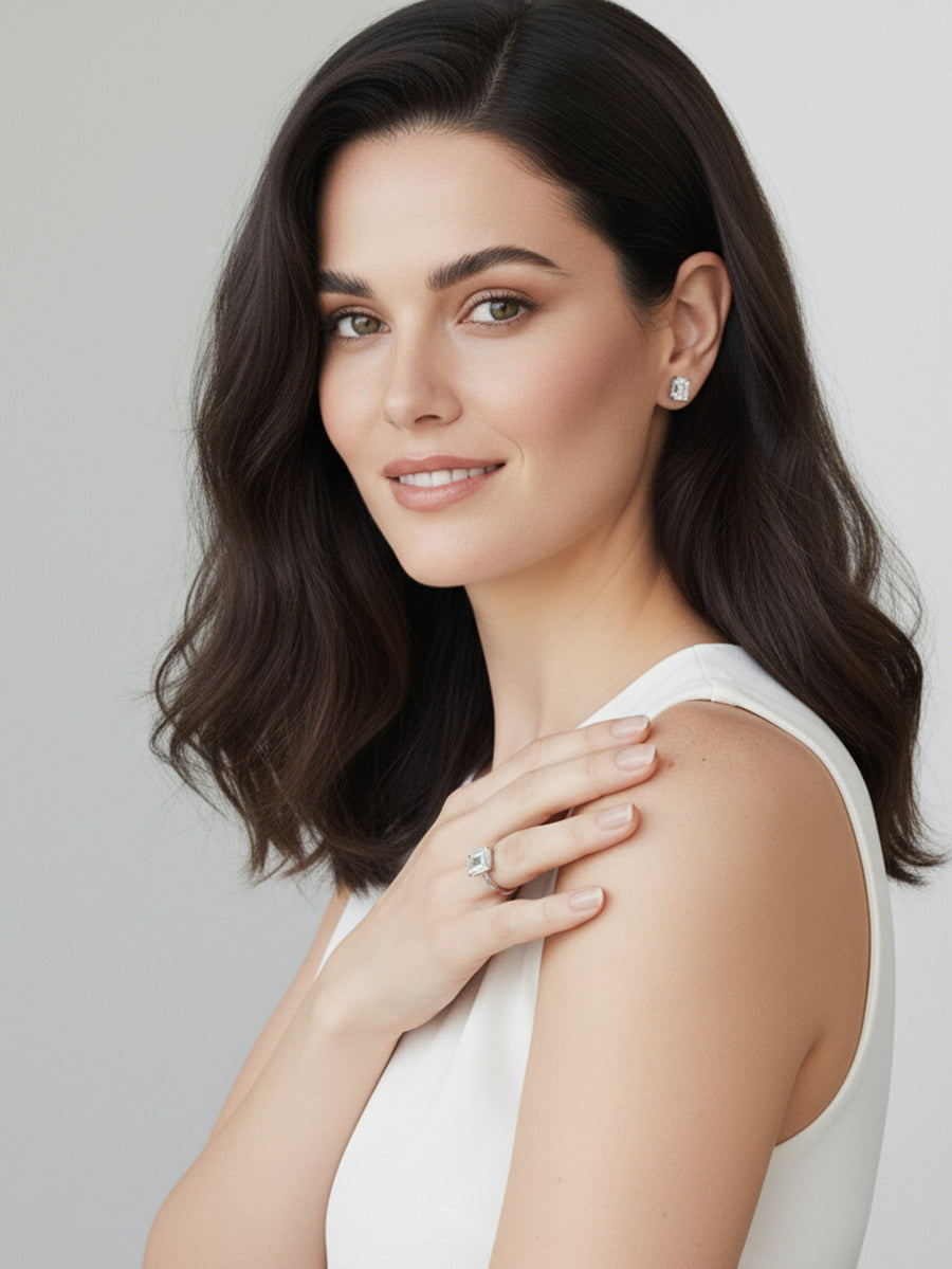 925 Silver 3.0Ctw. Emerald Cut Moissanite Ring