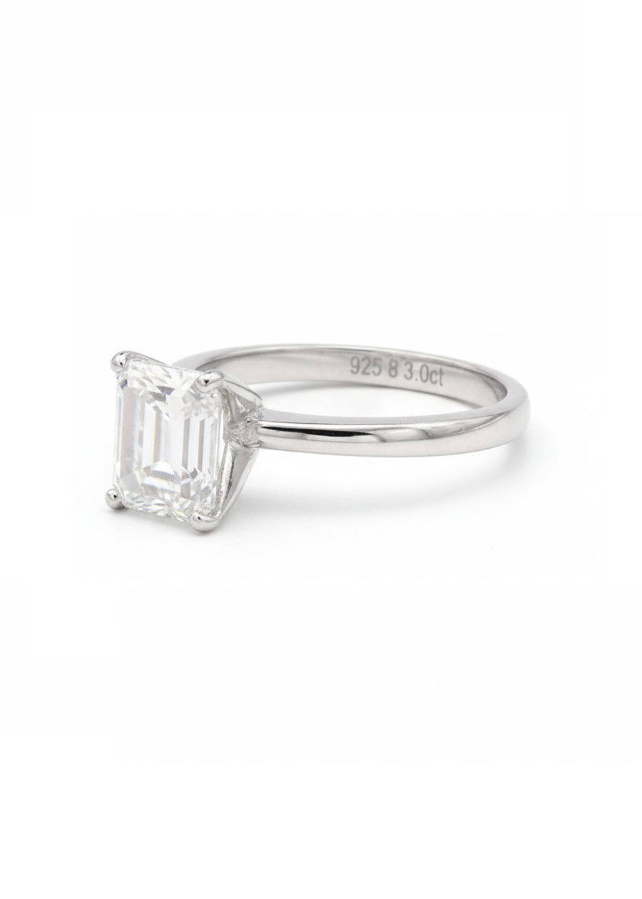 925 Silver 3.0Ctw. Emerald Cut Moissanite Ring
