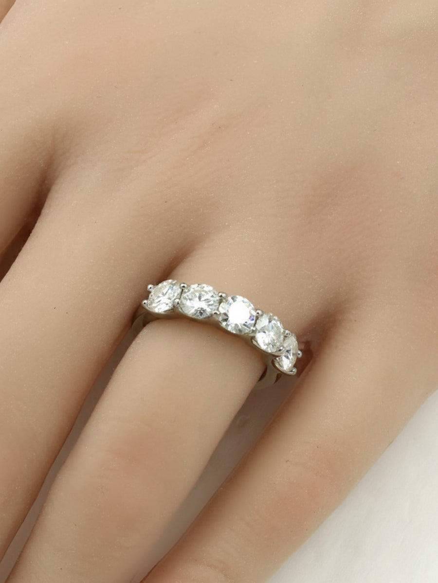 925 Silver Five Stone Moissanite Wedding Band Ring