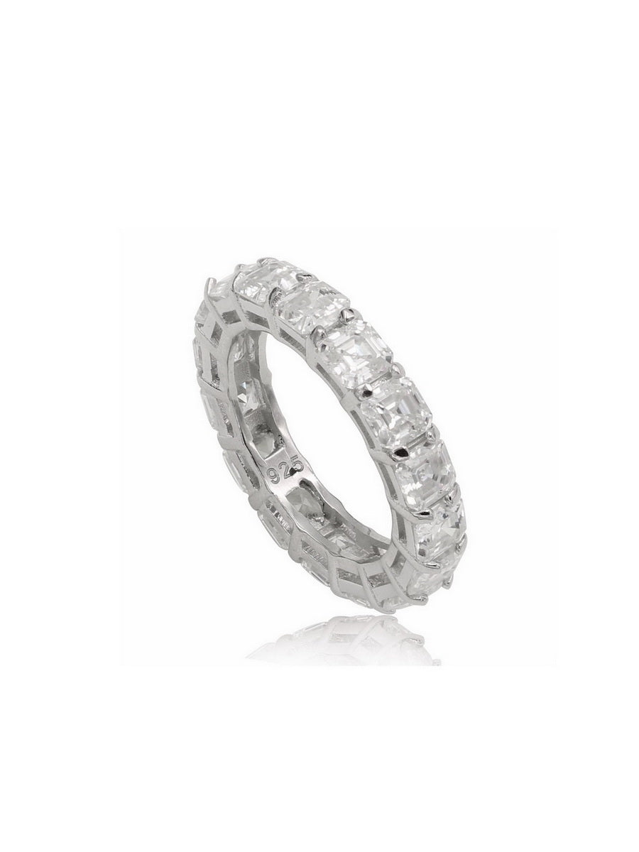 925 Silver 6.8ctw. Asscher Cut Moissanite Eternity Band Ring