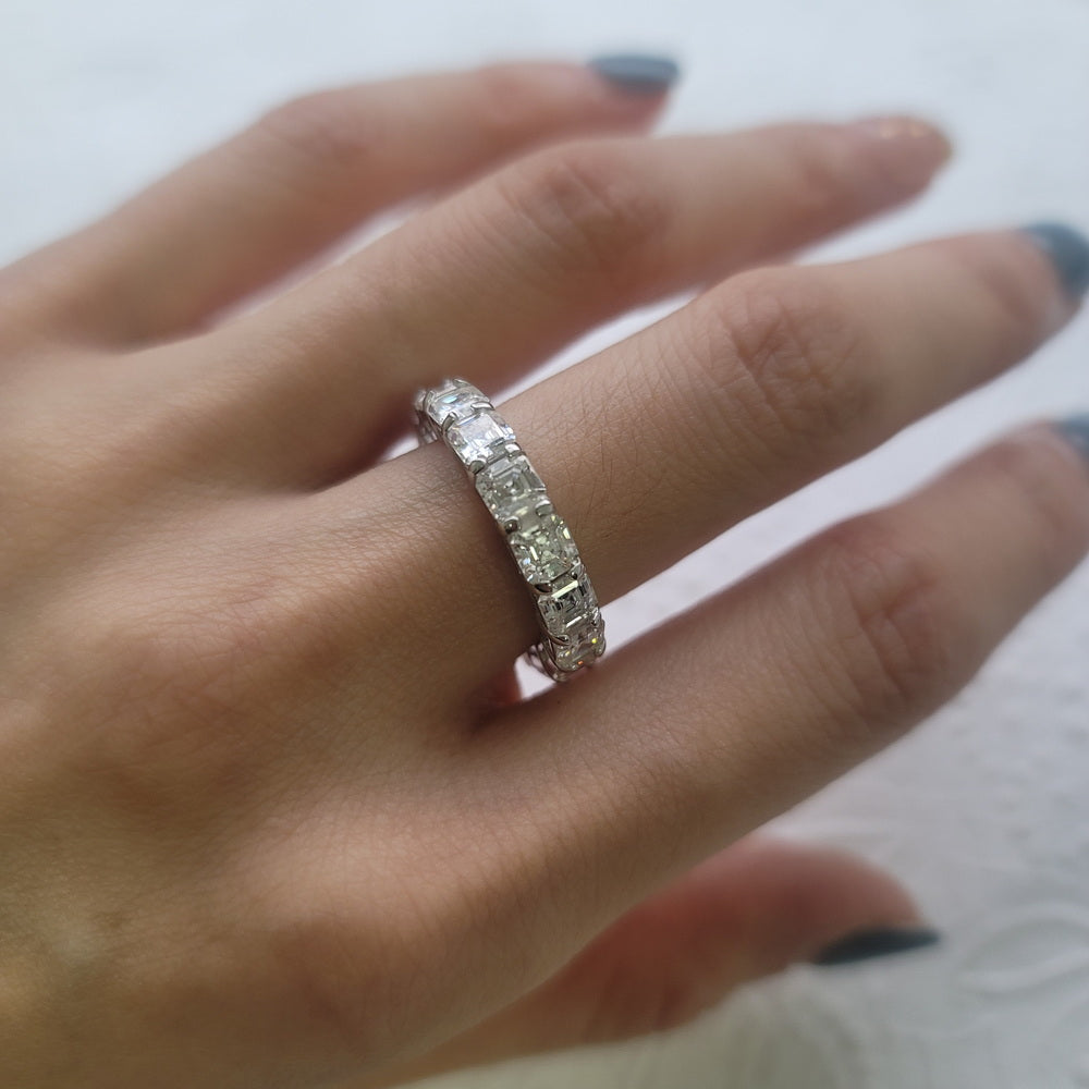 925 Silver 6.8ctw. Asscher Cut Moissanite Eternity Band Ring