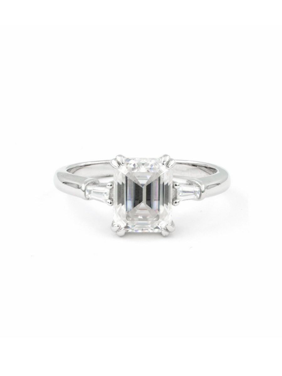 925 Silver 5.0Ctw. Moissanite Three-Stone Ring