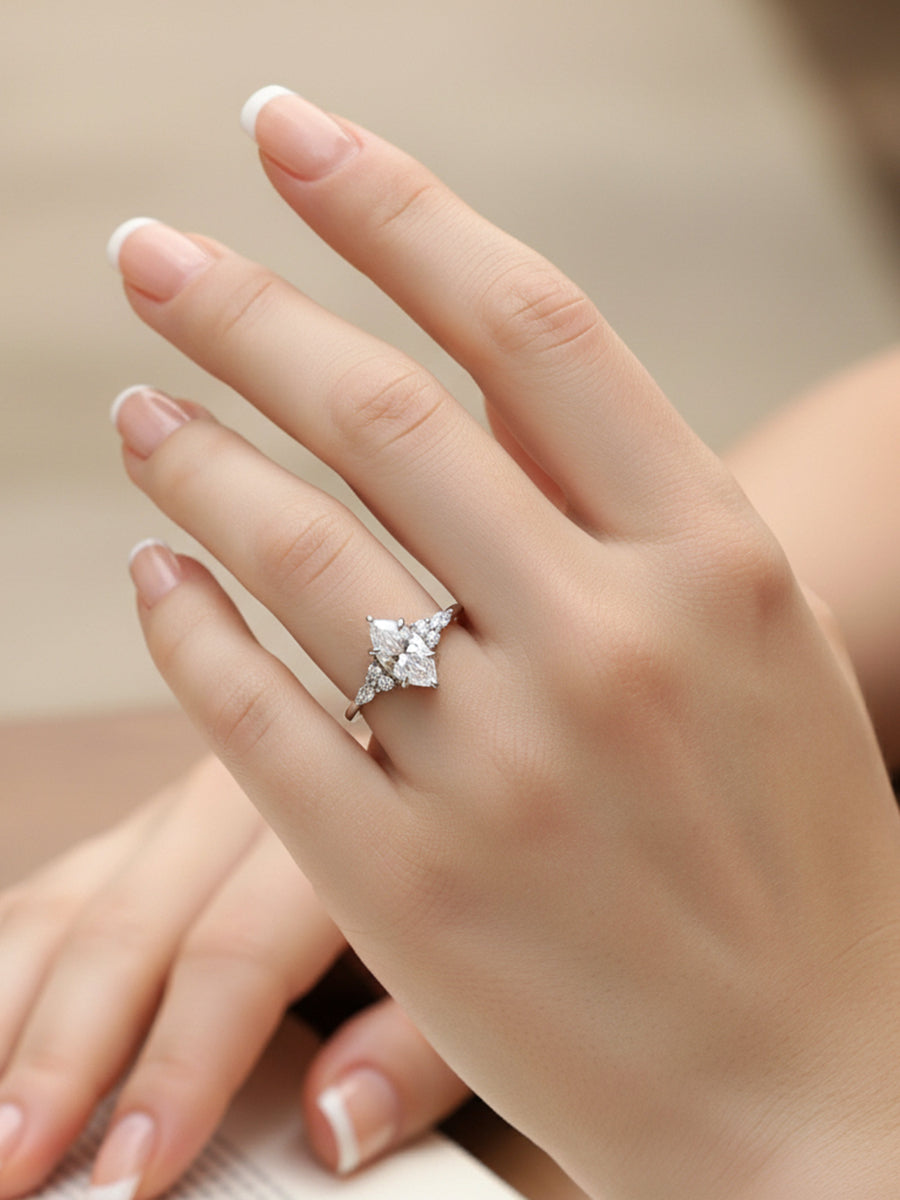 925 Silver Marquise Center Moissanite Engagement Ring