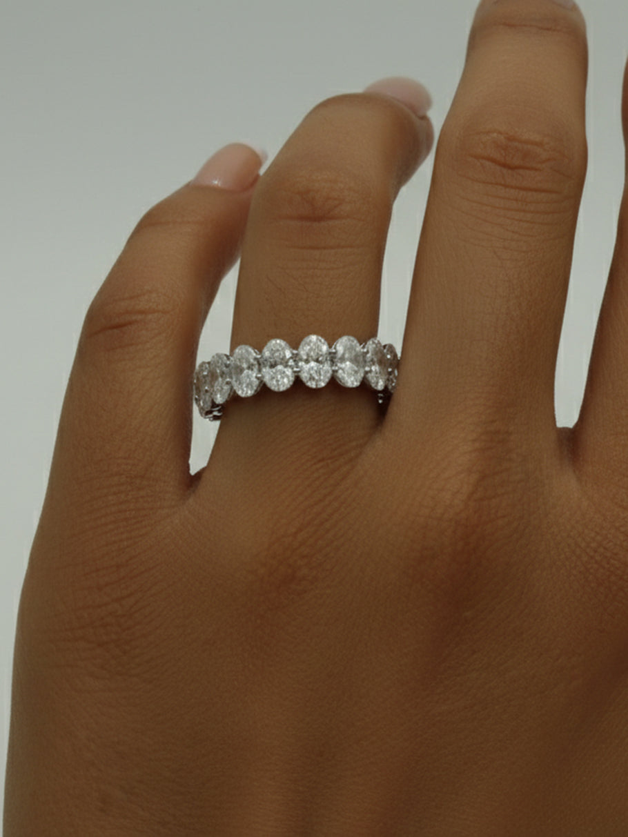 925 Sterling Silver 9CTW Oval Cut Moissanite Eternity Band Ring