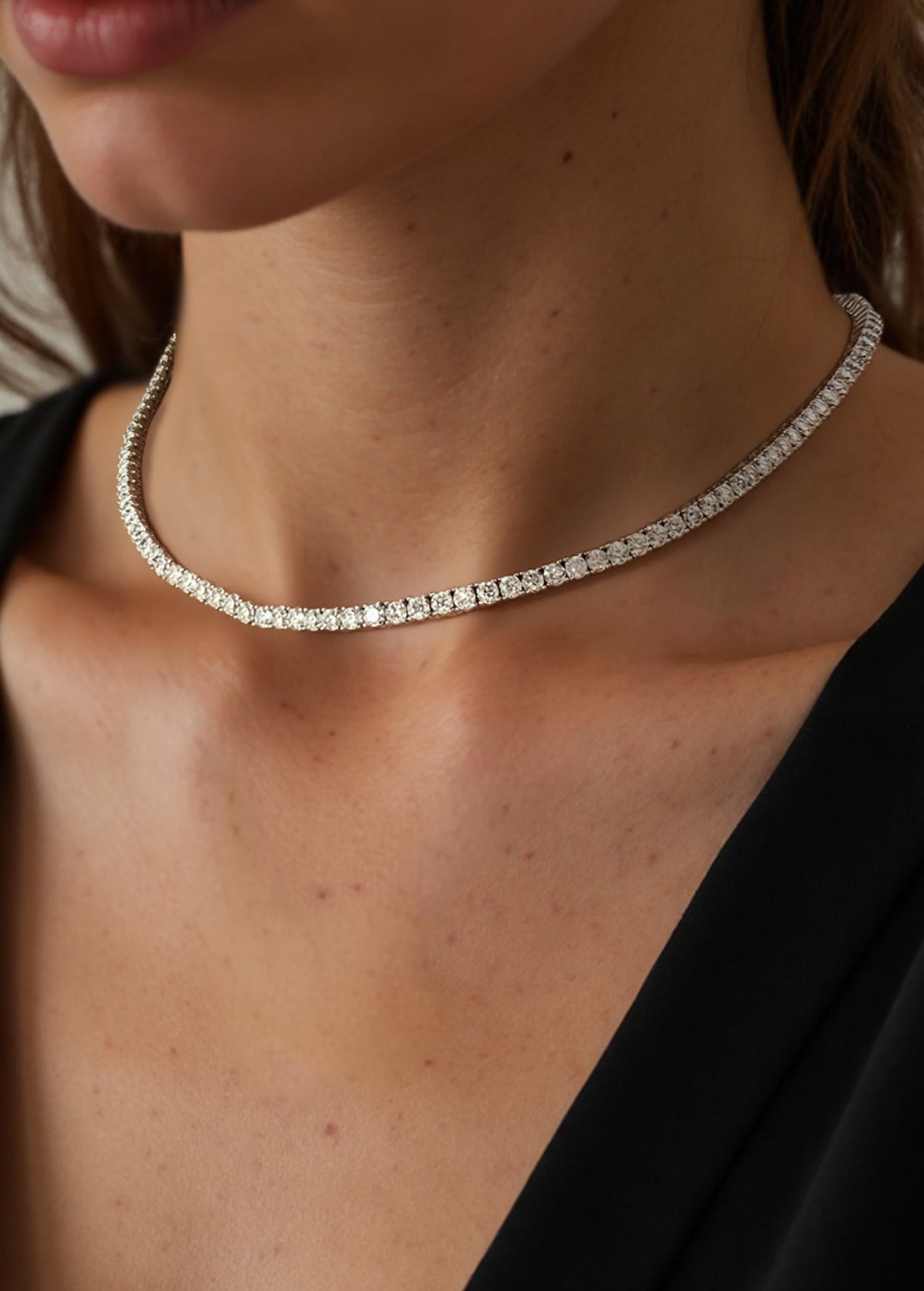 925 Sterling Silver 3mm Moissanite Tennis Necklace