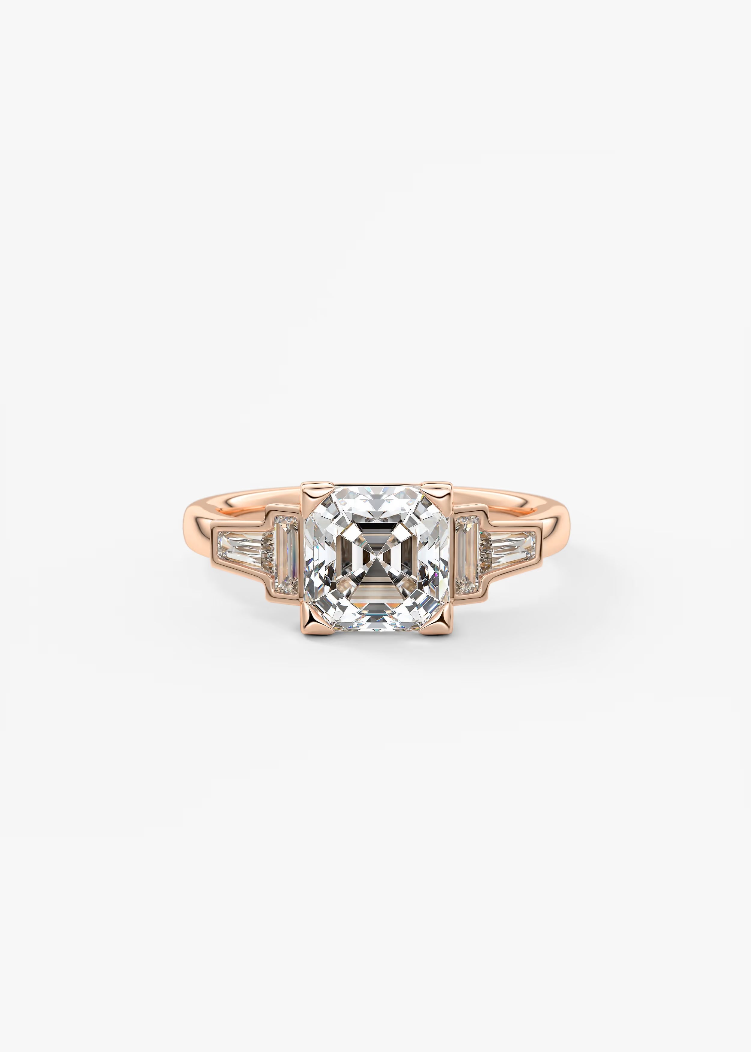 Art Deco Inspired Asscher Five Stone Engagement Ring with Tapered Baguettes