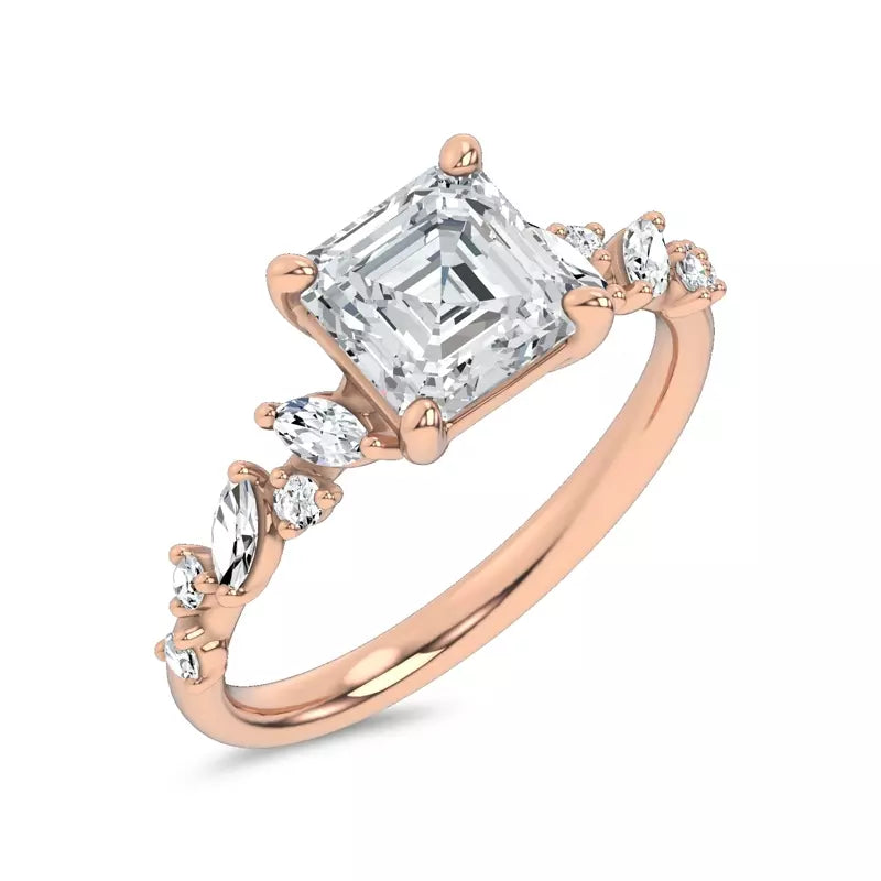 Scattered Diamond Asscher Engagement Ring