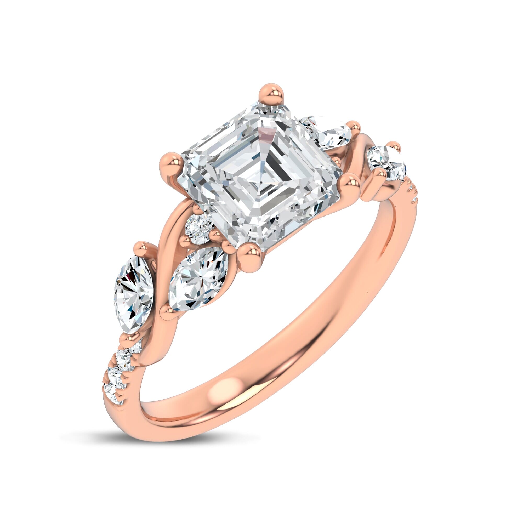 Curved Vine Diamond Asscher Engagement Ring