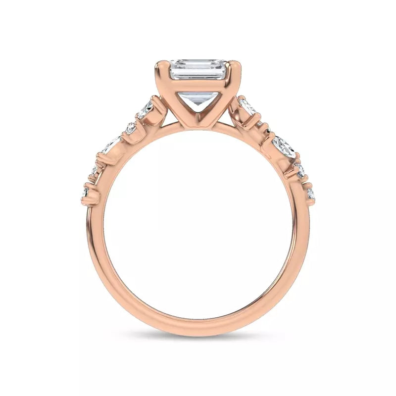 Scattered Diamond Asscher Engagement Ring