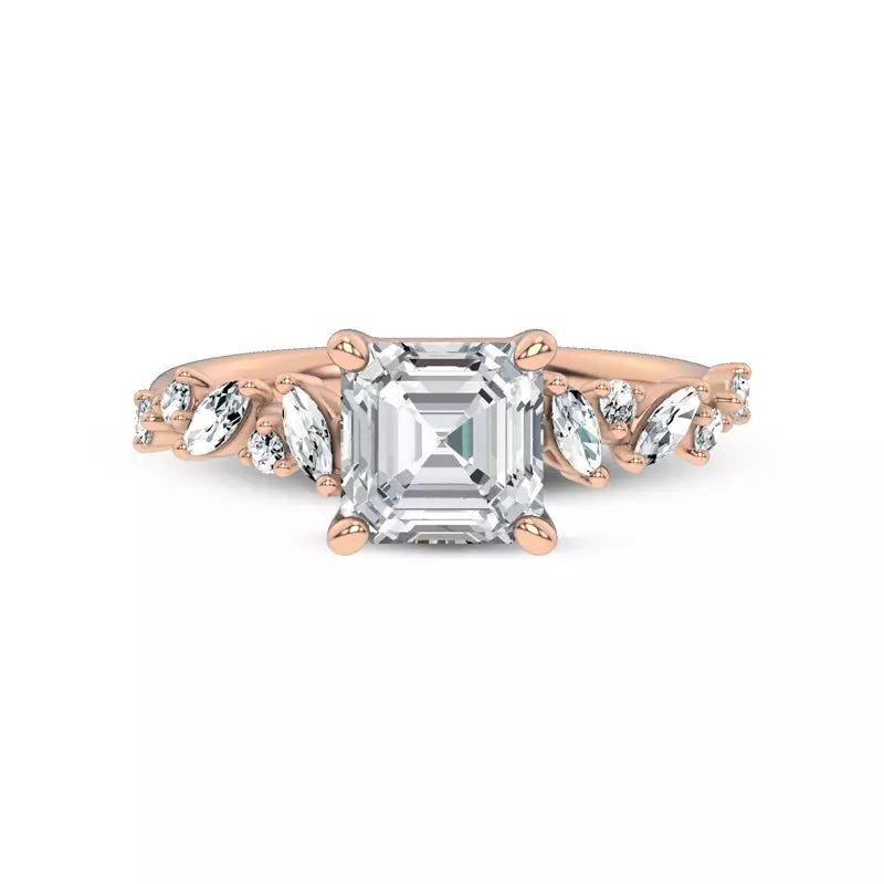 Scattered Diamond Asscher Engagement Ring